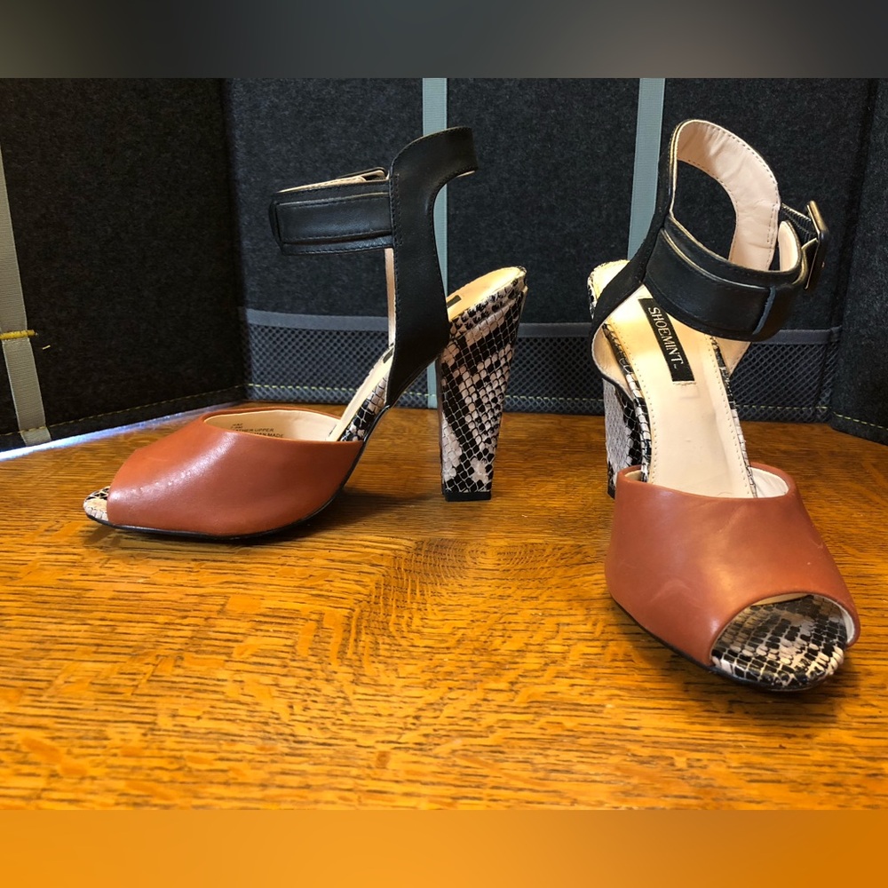 Shoemint Brown and Black Heels with Ankle Strap